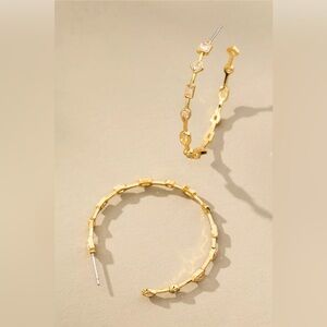 NWT Anthropologie Gold Delicate Crystal Hoop Post Earrings